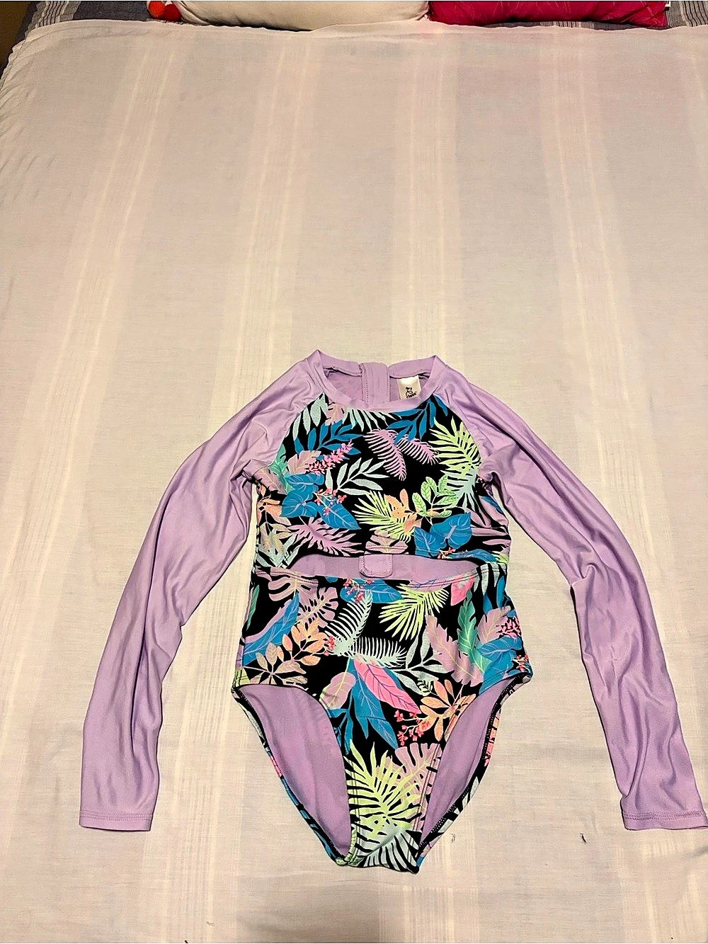 Art Class Girls' Long Sleeve Tropical Floral Cutout One-Piece Swimsuit sz L 10/1